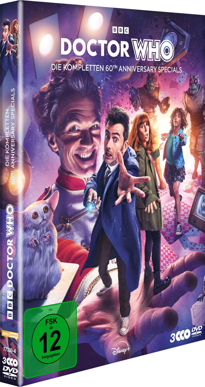 DVD-Box von Doctor Who mit mehreren Charakteren und einem grünen FSK 12-Logo auf der Vorderseite.