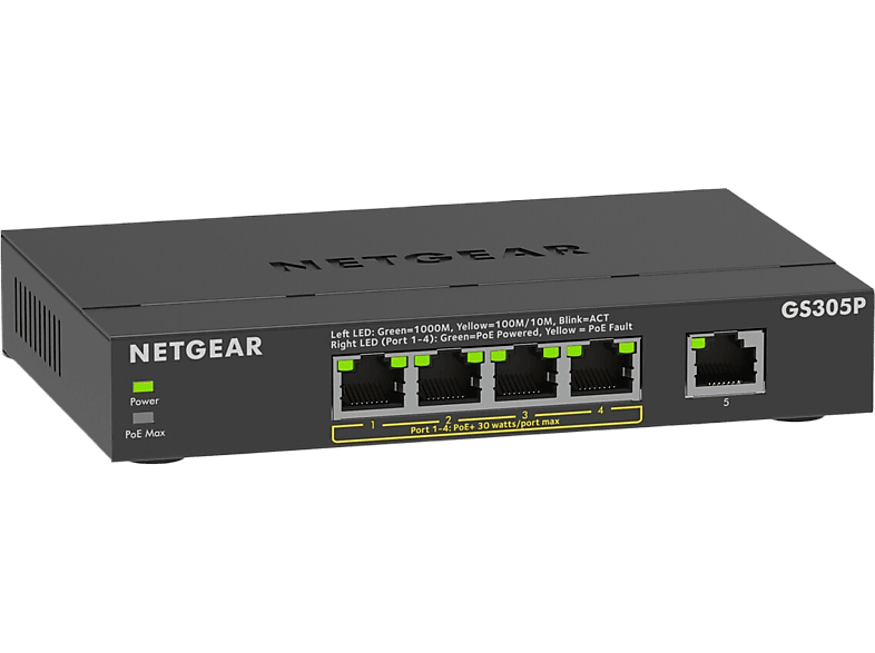 Netgear Switch 5-port Gigabit Ethernet Poe+ Unmanaged Zwart (gs305p-300eus)