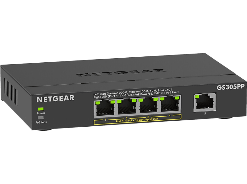 Netgear Switch 5-port Gigabit Ethernet Poe+ Unmanaged Zwart (gs305pp-300eus)