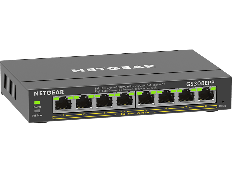 Netgear Switch 8-port Gigabit Ethernet High-power Poe+ Plus Zwart (gs308epp-100pes)