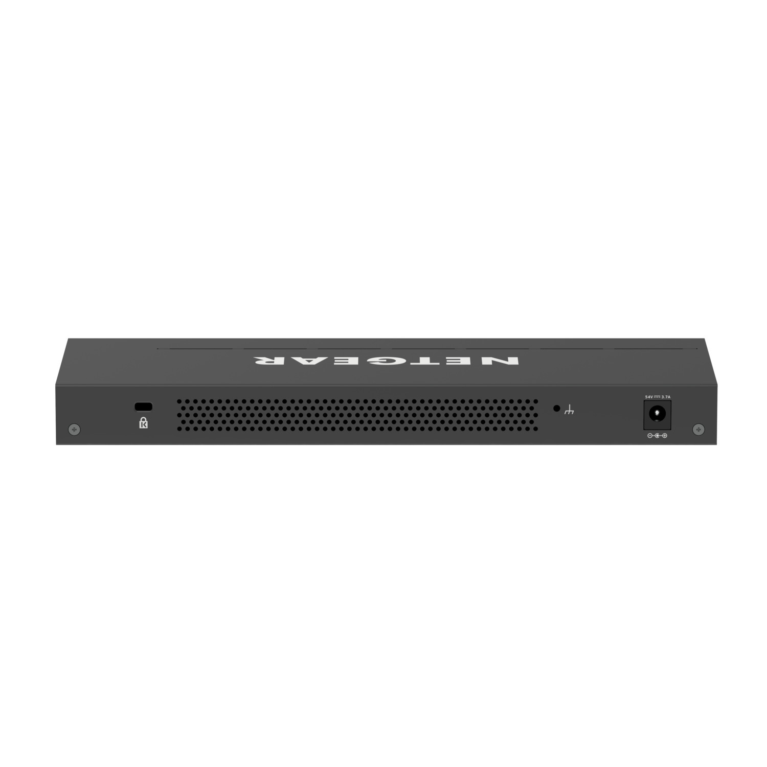 Een zwarte router met verschillende poorten aan de achterkant.