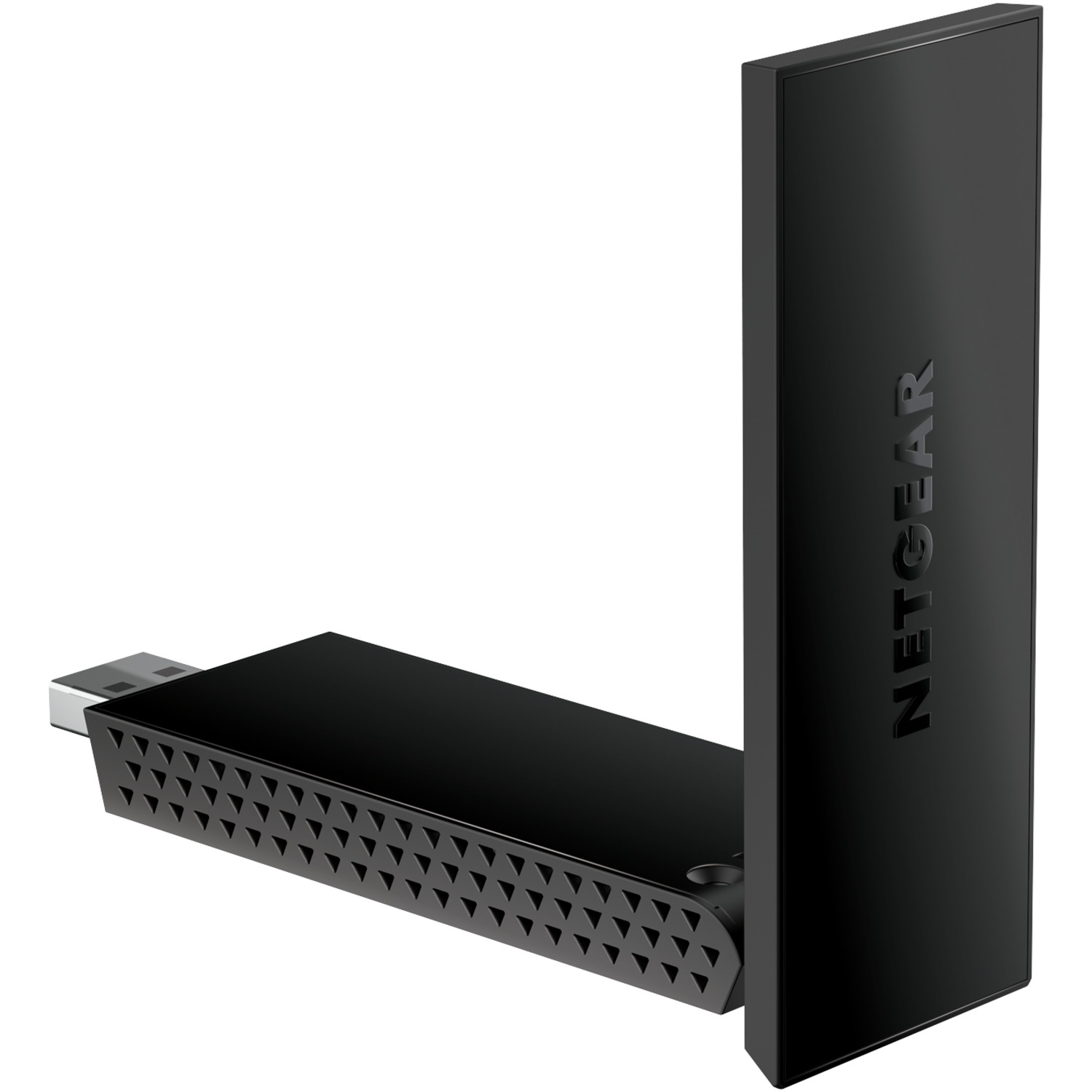Adaptateur Wi-Fi USB noir avec antenne réglable, sur fond blanc.
