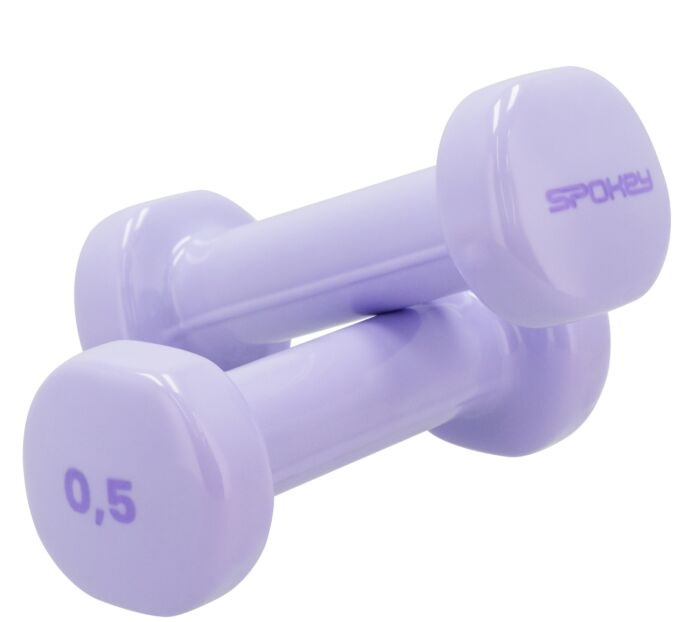Dwie jasnofioletowe hantle, z liczbą '0,5' na jednej.