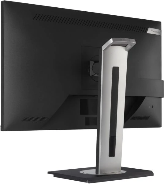Egy számítógép monitor hátulja, állvánnyal és különböző portokkal.