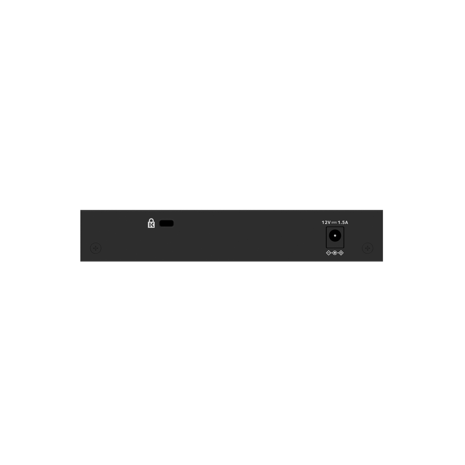 Un appareil noir avec des ports d'entrée et un port d'alimentation. Le port d'alimentation est étiqueté "12V=1.5A".
