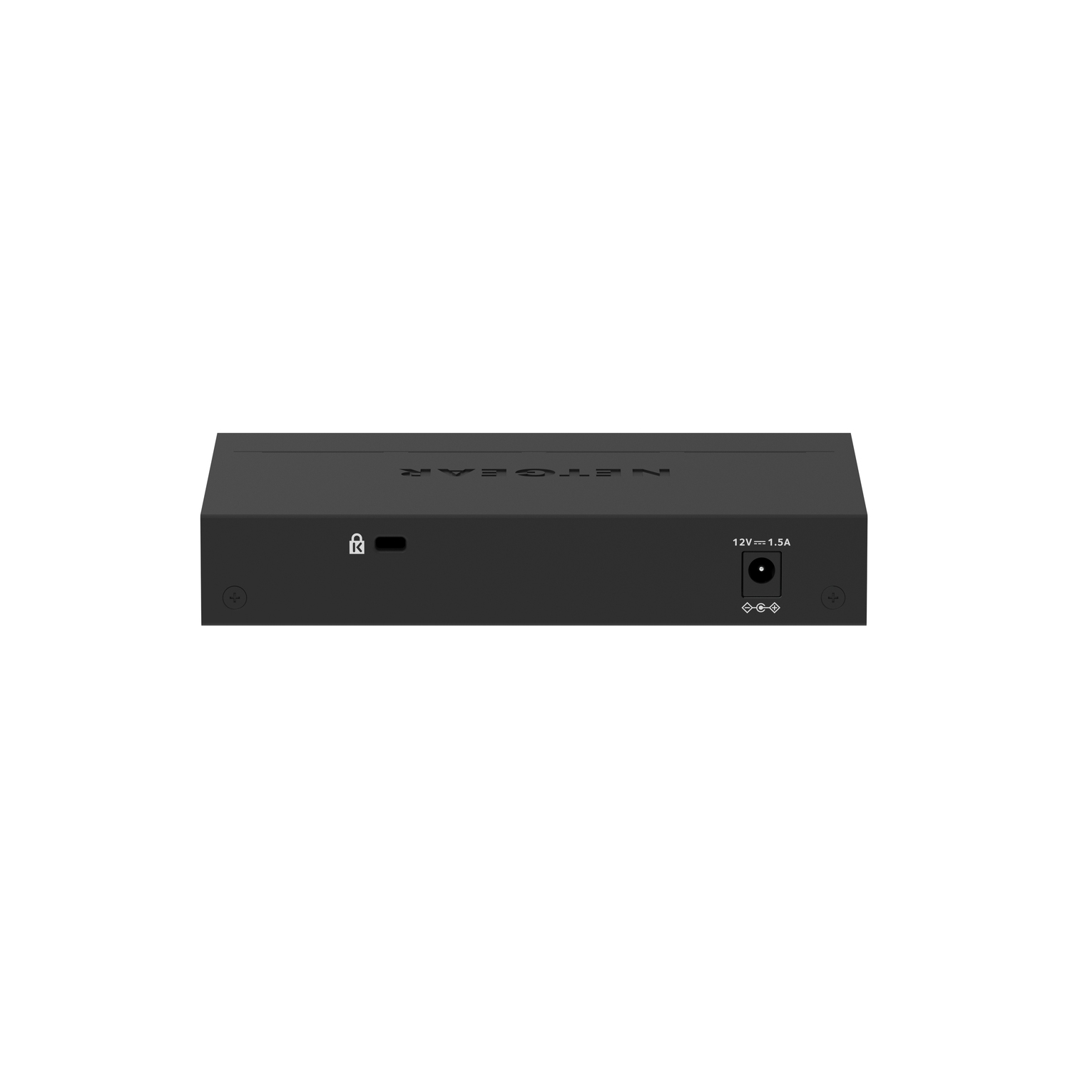 Appareil électronique noir avec le mot NETGEAR et une icône de cadenas, 12V-1.3A sur le côté.