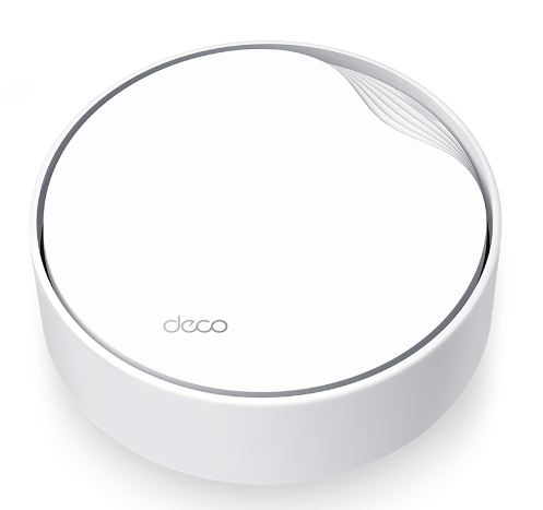 Biały router Deco z gładkim blatem i logo.