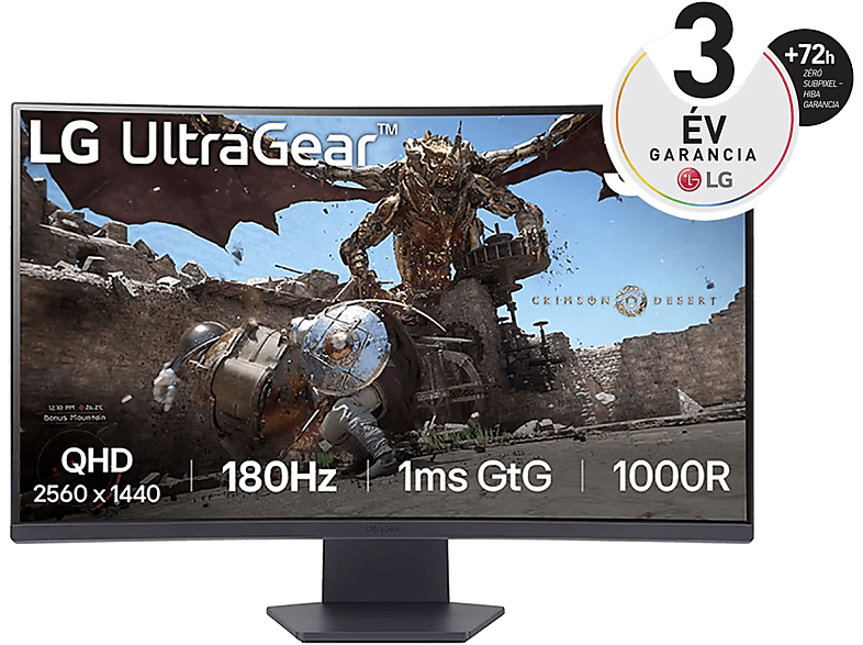 LG UltraGear 32GS60QC-B 32'' Ívelt QHD 175 Hz 16:9 FreeSync VA LED Gamer Monitor