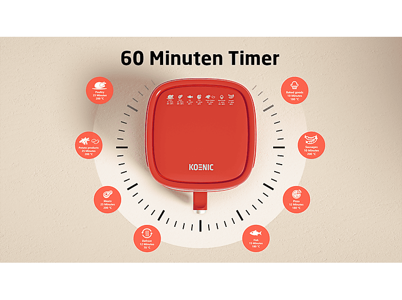 KOENIC KAF 41324 R Heißluftfritteuse 1300 Watt Rot