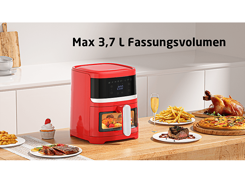 KOENIC KAF 41324 R Heißluftfritteuse 1300 Watt Rot