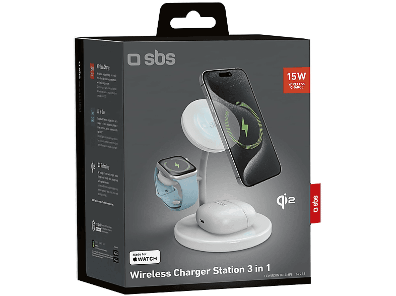 Ładowarka indukcyjna SBS Qi2 MagSafe 3w1 15W Biały – zdjęcie 2