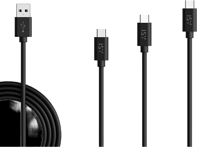 ISY IZB-543 3er Pack (2 m, 1 m, 0.6 m) USB-C, Ladekabel, Schwarz