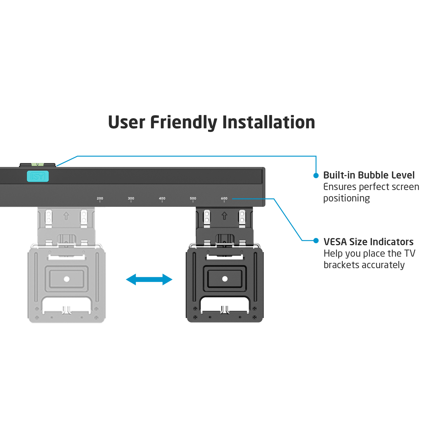 Diagramme montrant l'installation du support TV. Comprend des schémas et des étiquettes de texte pour une configuration conviviale.