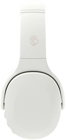 Fehér Skullcandy fejhallgató, felülnézet. Skullcandy logó a közepén.