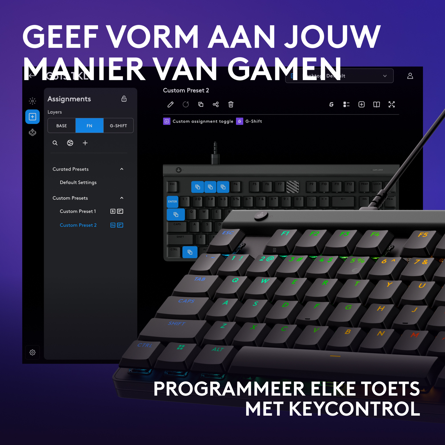 A keyboard with a screen displaying settings, a keyboard layout, and the text.