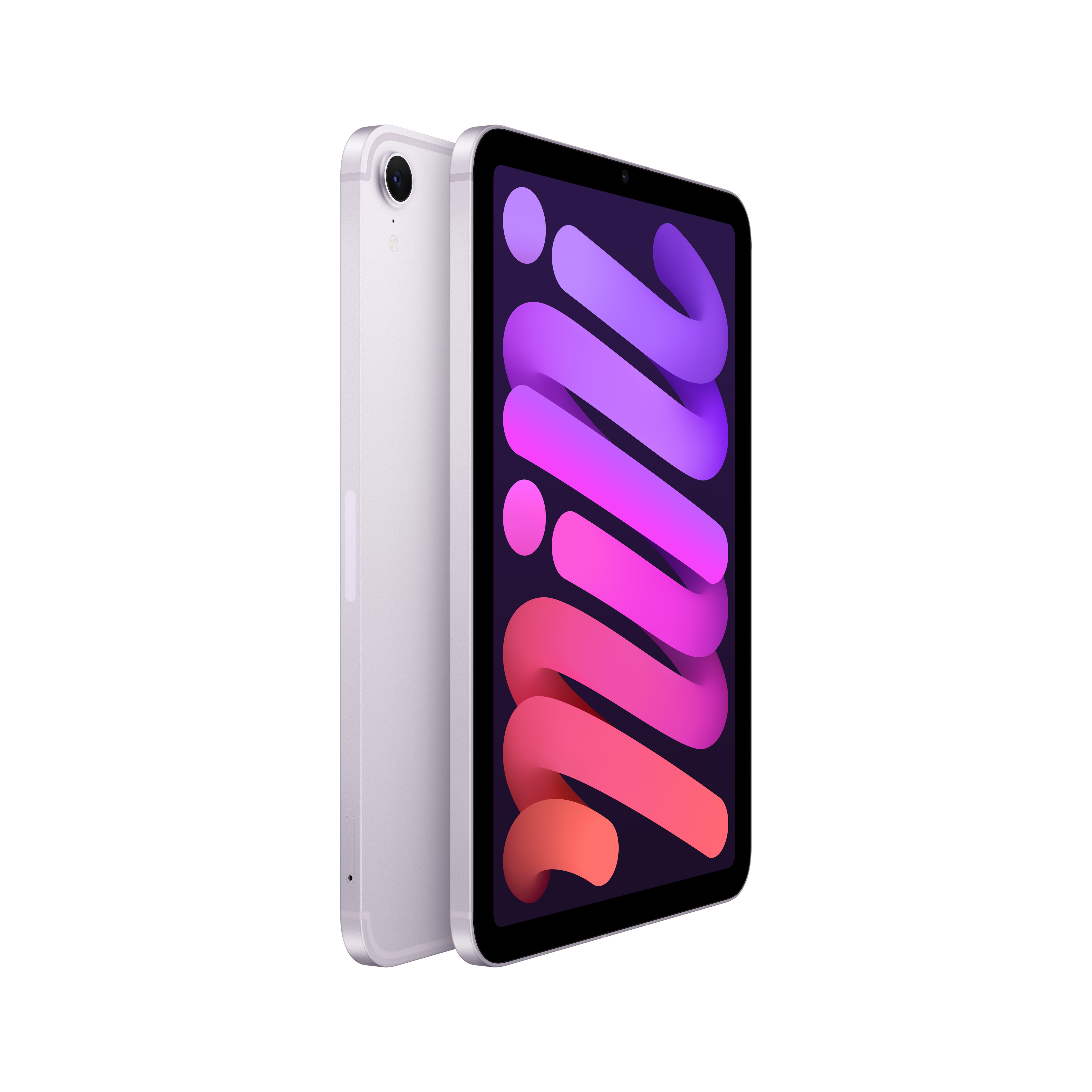 Fehér és szürke iPad Mini, elölnézet és oldalsó nézet.