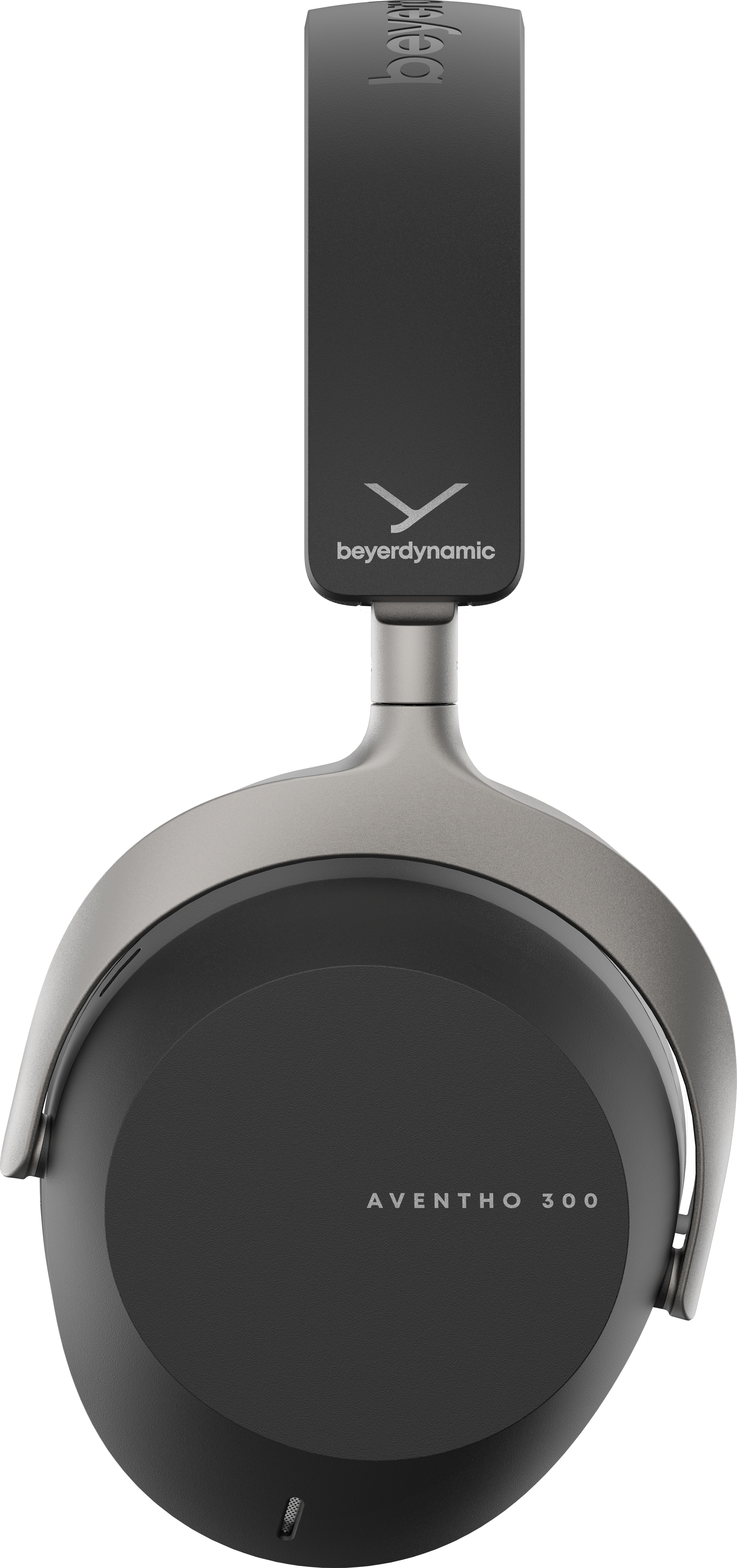 Cuffie over-ear nere con dettagli grigi e il nome del marchio.
