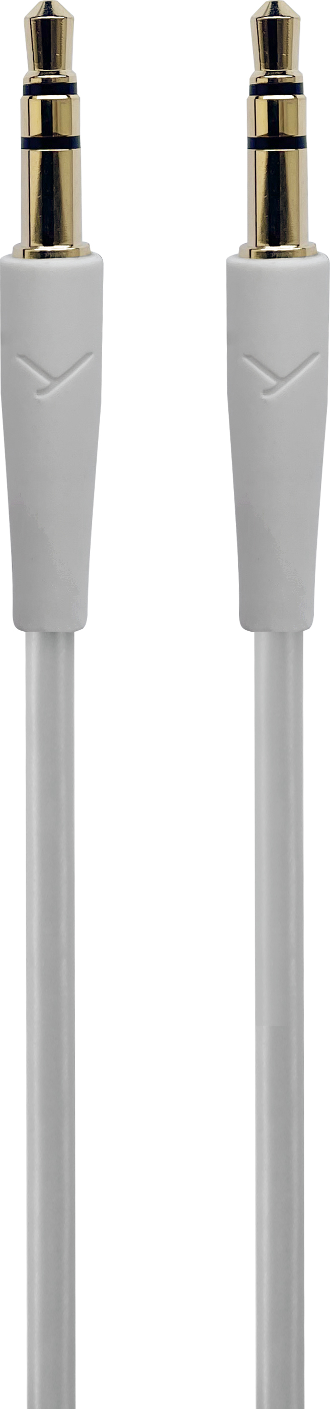 Un cavo audio bianco con connettori color oro.