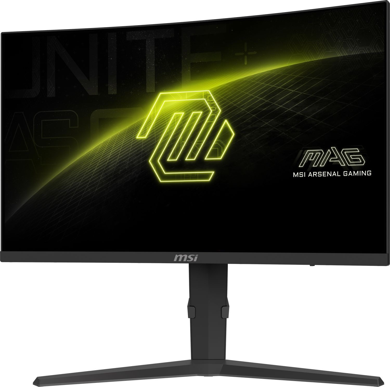 Monitor de ordenador curvo con un diseño amarillo y negro. El logotipo de MSI es visible.