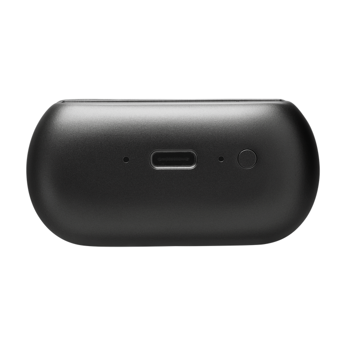 Un dispositivo negro ovalado con puerto USB-C y un botón.