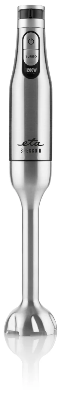 Ezüst kézi mixer. Fém felület, látható gombokkal és teljesítménybeállításokkal.