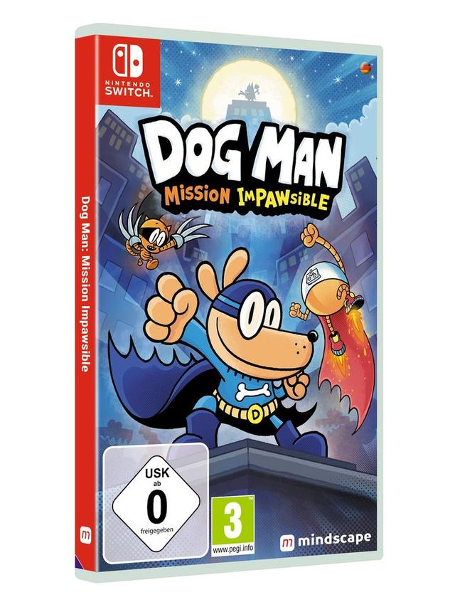 Dog Man-Spielbox mit Cartoon-Hund, für Nintendo Switch.