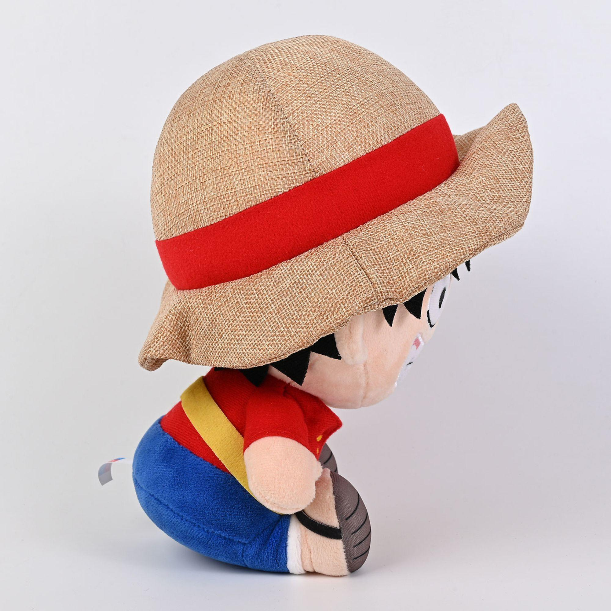 Plüschtier einer Manga-Figur mit Strohhut und rotem Hemd.