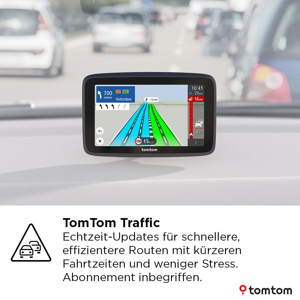 TomTom GPS-Gerät, das eine Route auf einer Straße zeigt.