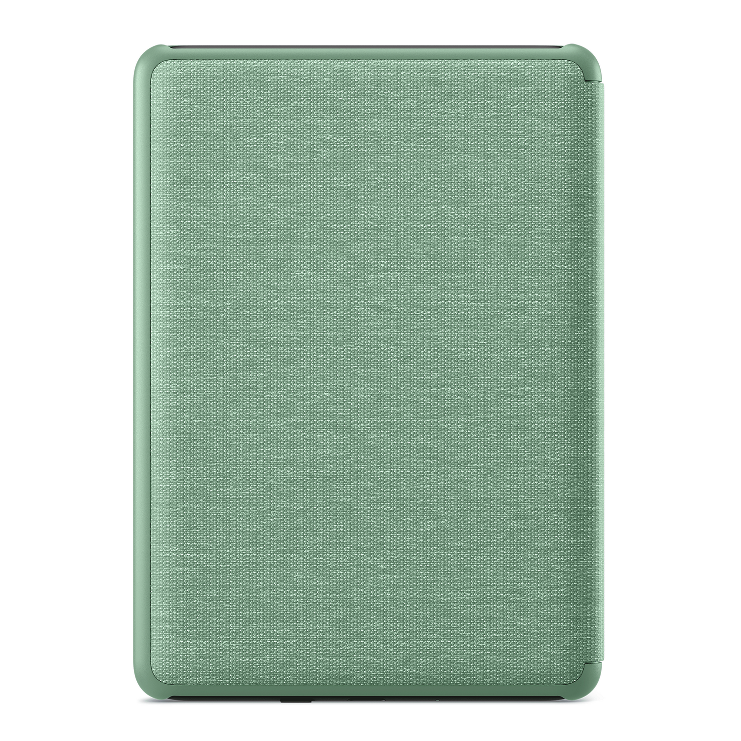 Funda de tableta verde. Textura de tela, forma rectangular. Borde verde.