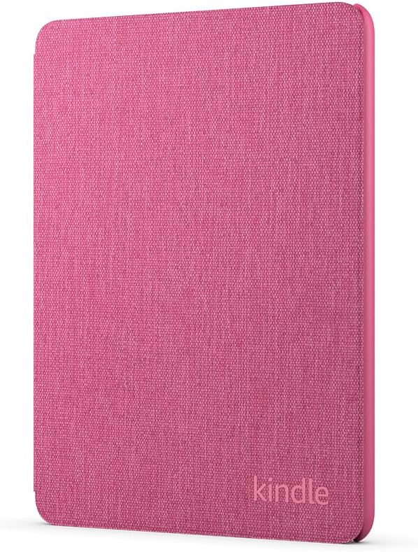 Una funda Kindle rosa. El logotipo de Kindle es visible en la esquina inferior derecha.