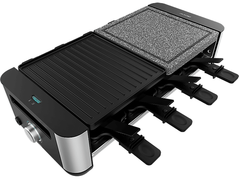 Raclette - Cecotec Cheese&Grill 16000 Inox Mixgrill, 1400 W, 8 sartenes antiadherentes, 2 placas, Termostato regulable, Grey
