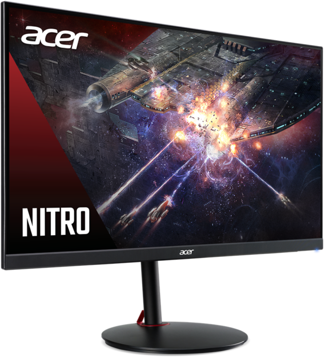 Egy Acer Nitro gaming monitor. A képernyő egy űrcsatát jelenít meg.