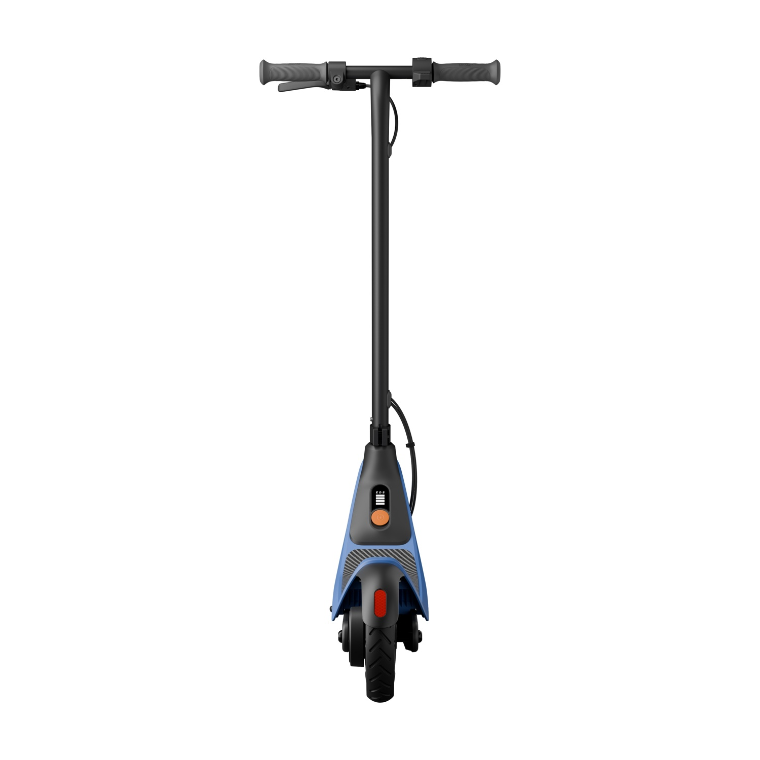 Uno scooter elettrico visto frontalmente, isolato su sfondo bianco.