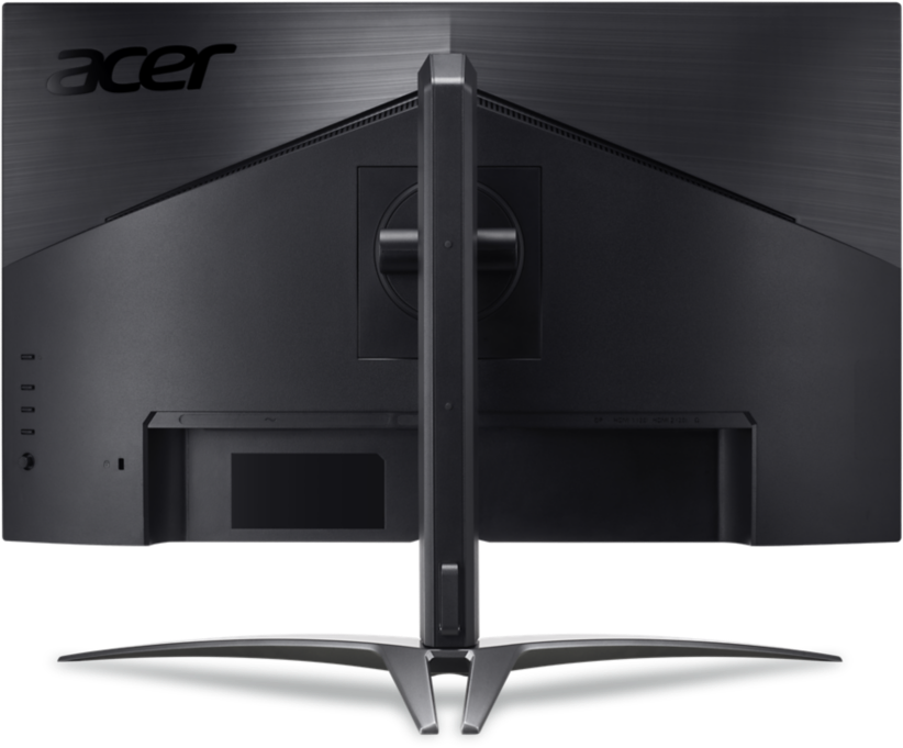 Egy fekete Acer monitor hátulja állvánnyal, portokkal.