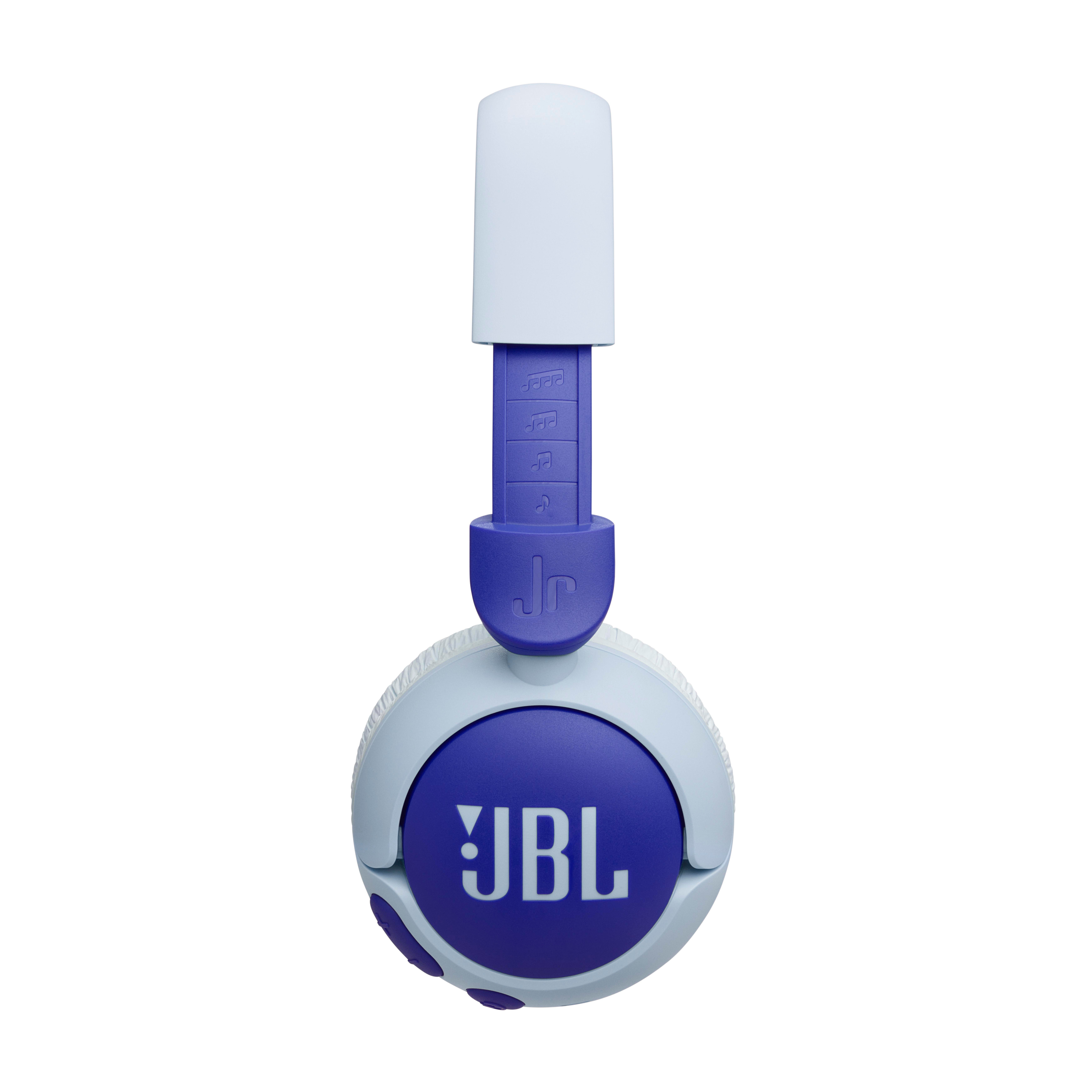 Violett-weiße JBL-Kopfhörer. Das Design ist On-Ear mit sichtbarem JBL-Logo.