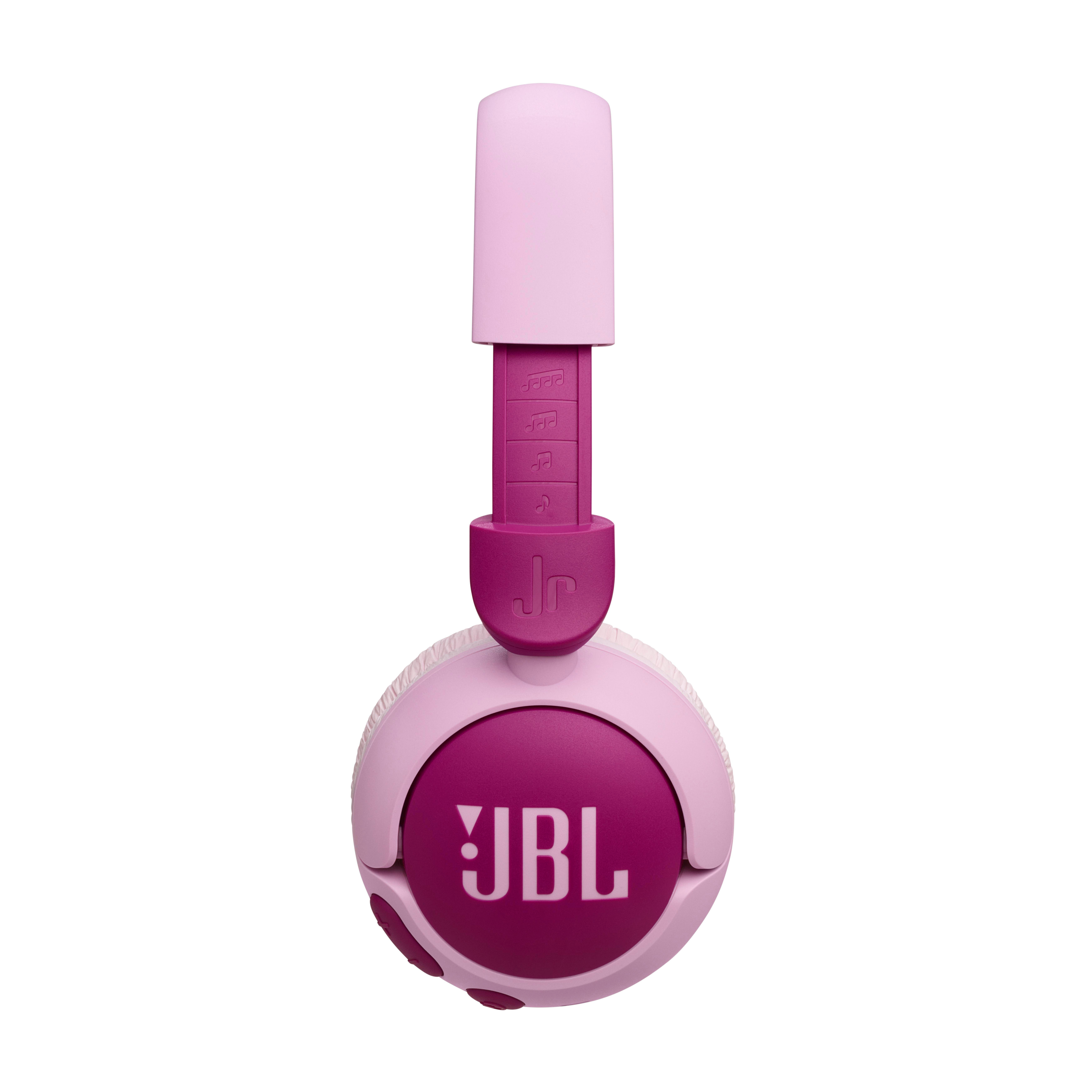 Rosa-lila JBL-Kopfhörer mit verstellbarem Bügel.