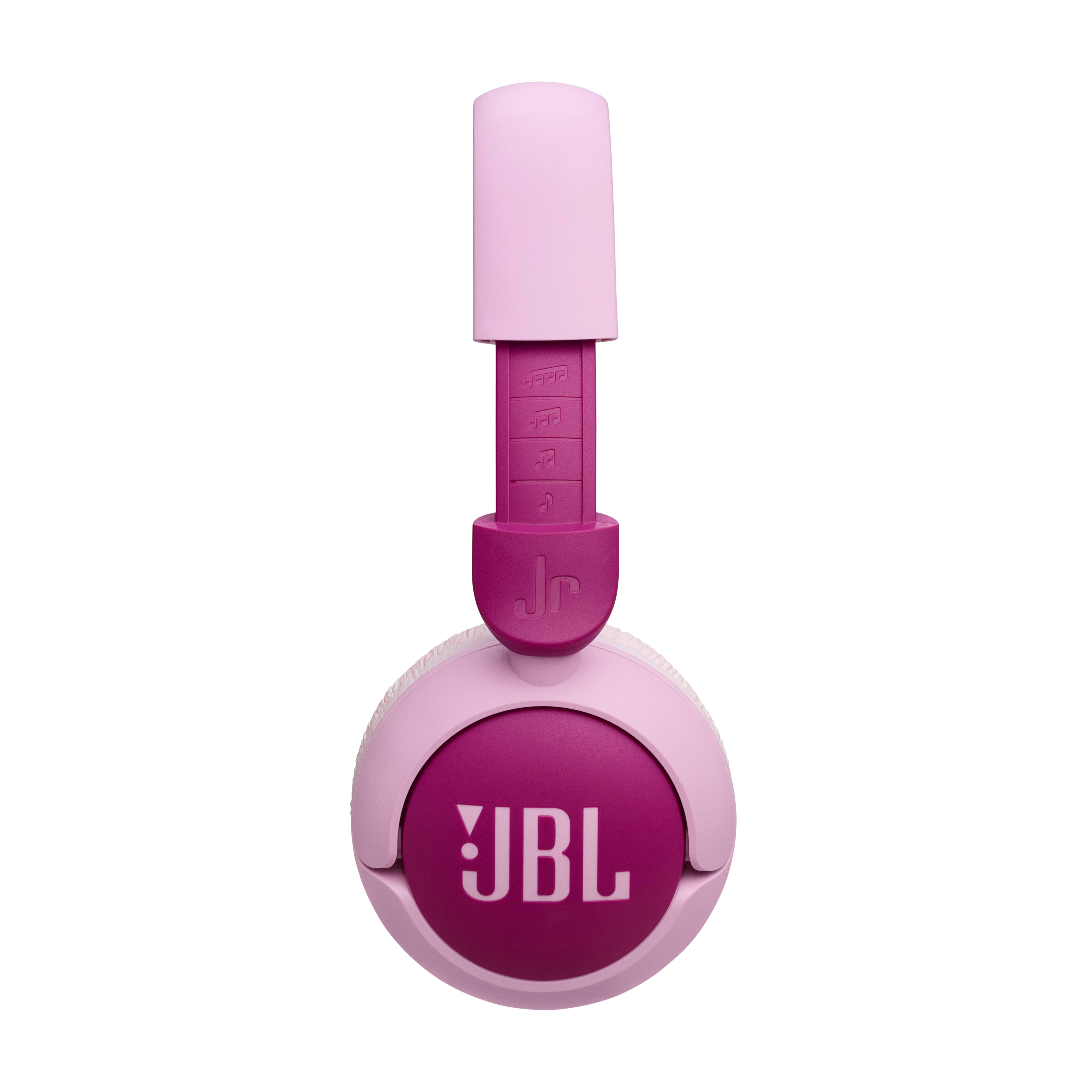 Rosafarbene JBL-Kopfhörer. Verstellbarer Bügel und Ohrmuscheln.