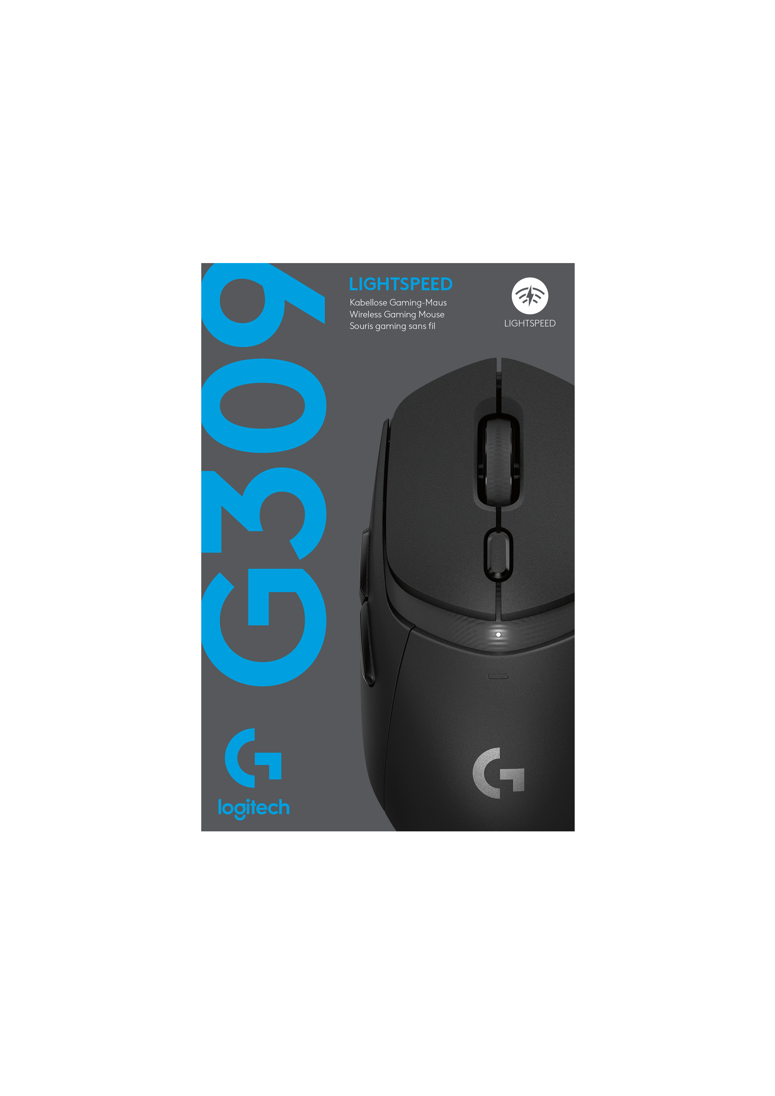 Siyah bir Logitech G309 fare paketi. Farenin yakın çekimi görülebilir.