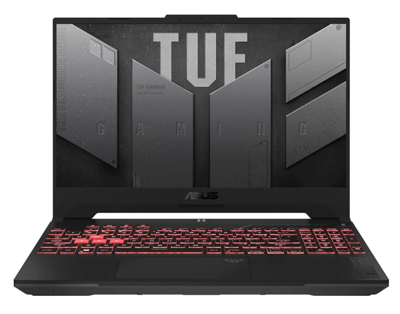 Kırmızı arkadan aydınlatmalı klavyesi olan siyah bir dizüstü bilgisayar ve kelimeler 