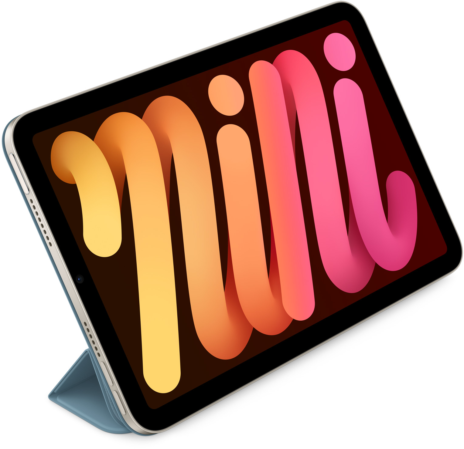 Tablet színes dizájnnal és kék borítással.