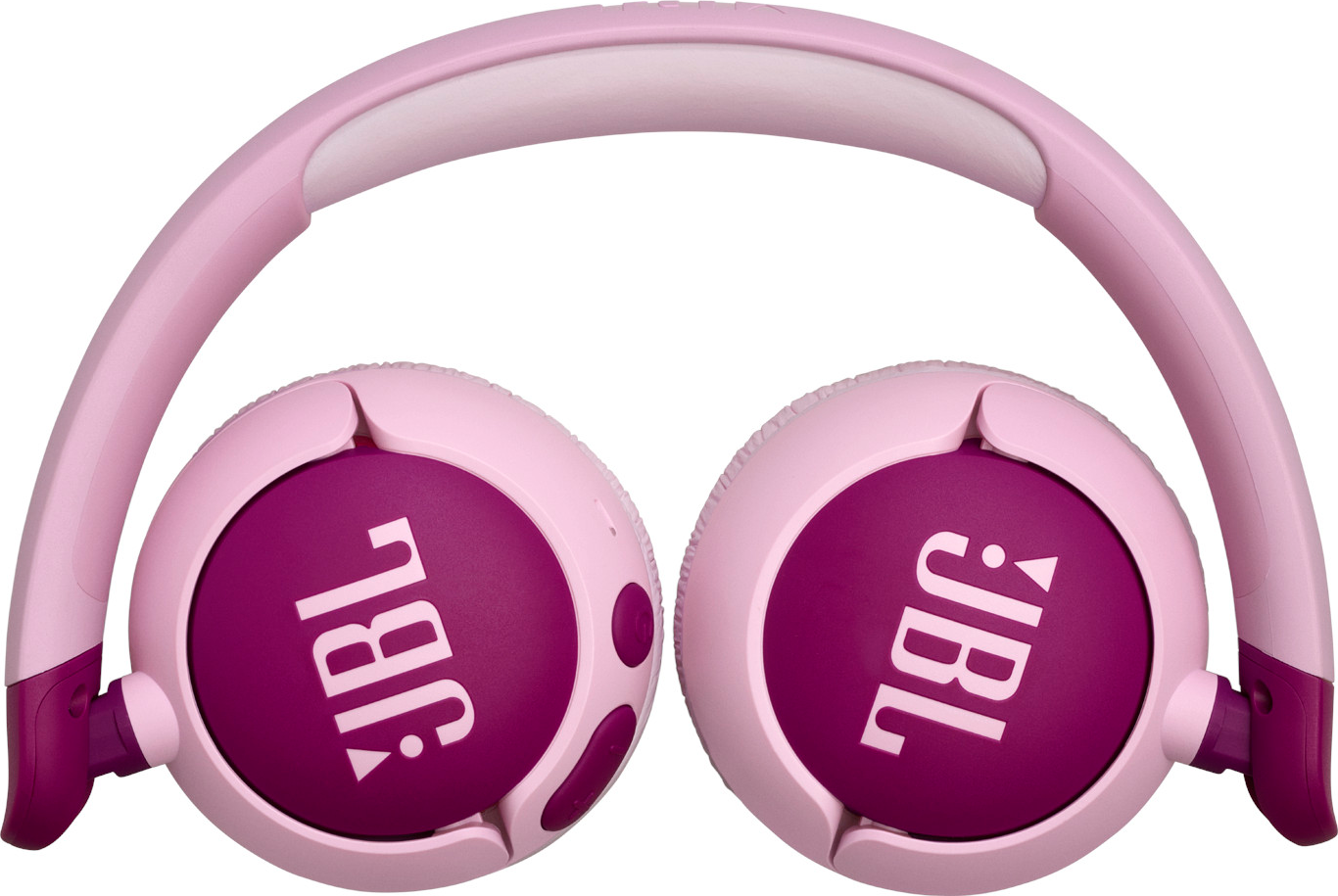 Casque JBL rose avec des accents violets, avec le logo JBL.