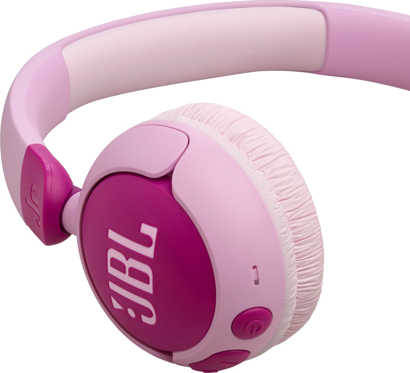 Casque JBL rose et violet clair, vue latérale, isolé sur fond blanc.