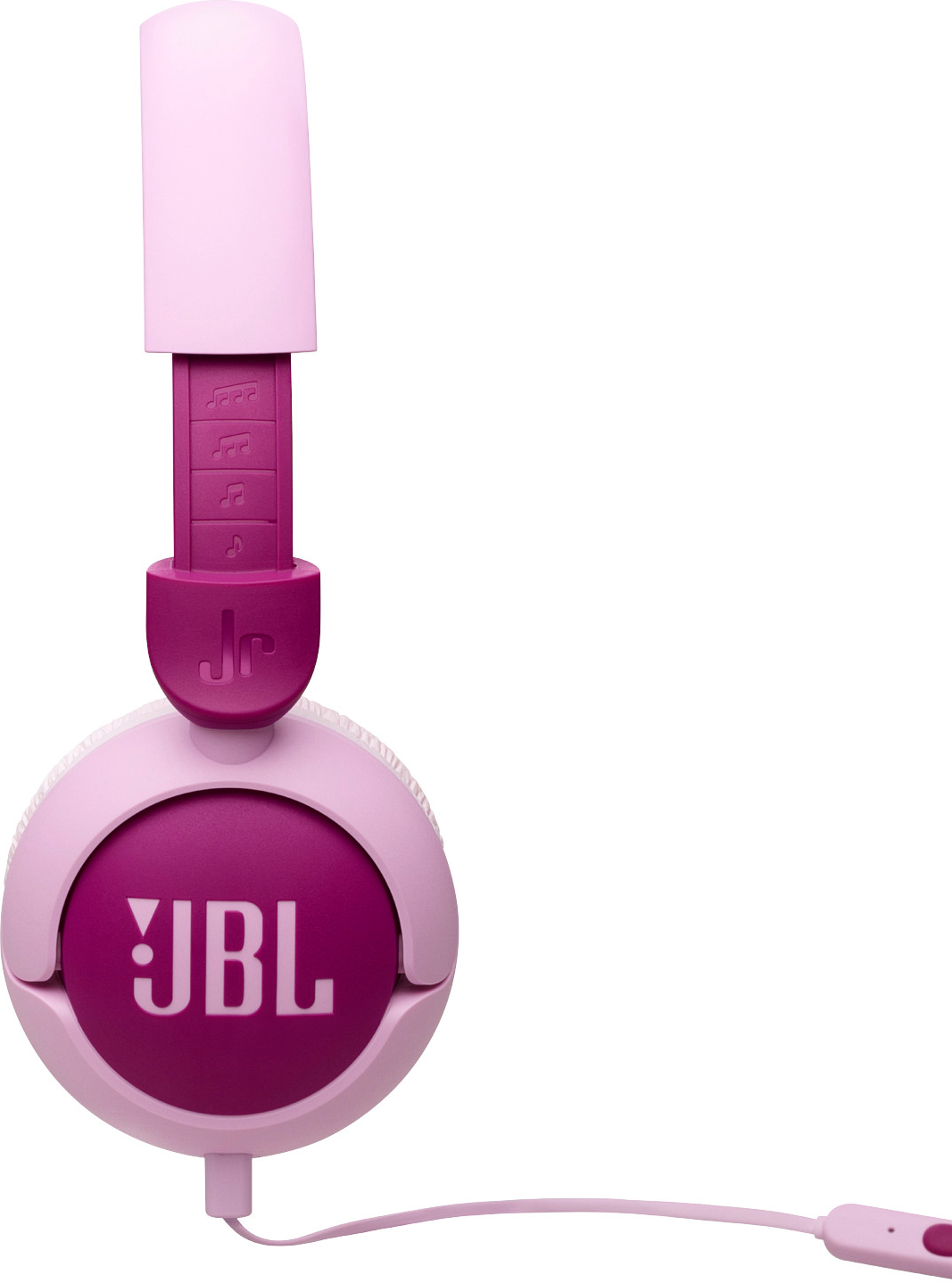Rosa und lila JBL Kopfhörer mit weißem Hintergrund.