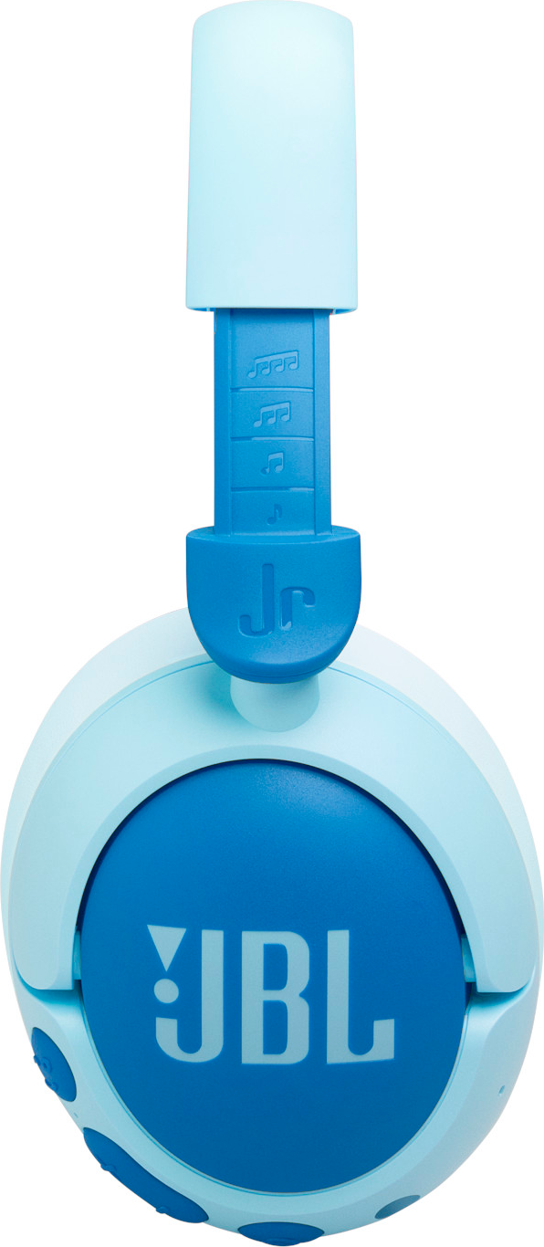 Blau und hellblaue JBL Jr. Kopfhörer. JBL-Logo und Jr. auf dem Headset.
