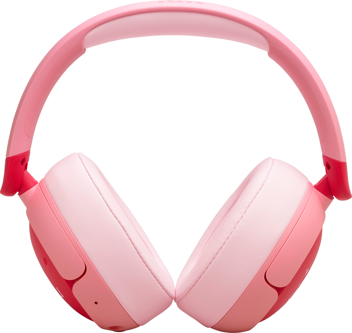Pinke JBL-Kopfhörer, von vorne gesehen, mit pinken Ohrmuscheln und Bügel.