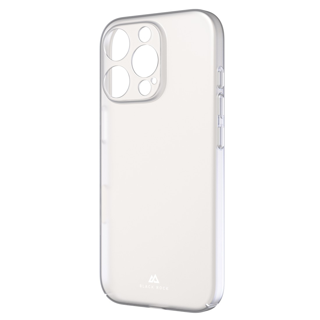 Transparente Handyhülle für ein Smartphone. Sie ist transparent mit Aussparungen für Kamera und Knöpfe.