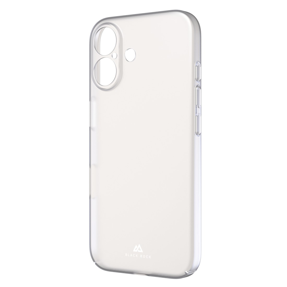 Eine transparente Handyhülle für ein Telefon mit zwei Kameraausschnitten. Die Hülle ist transparent und hat ein Logo.