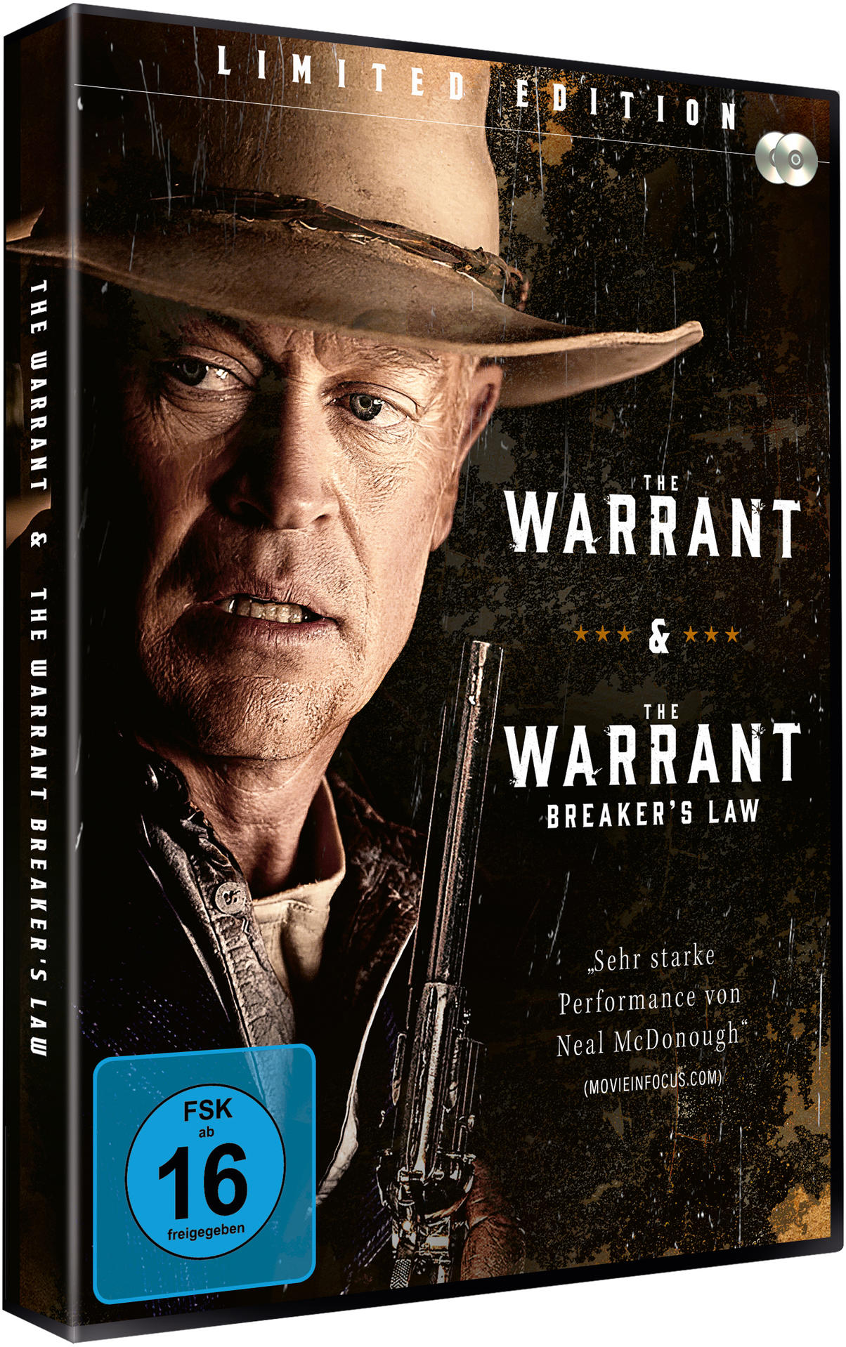 DVD-Hülle: The Warrant & The Warrant Breaker's Law. Mann mit Hut und Pistole. Limitierte Auflage.
