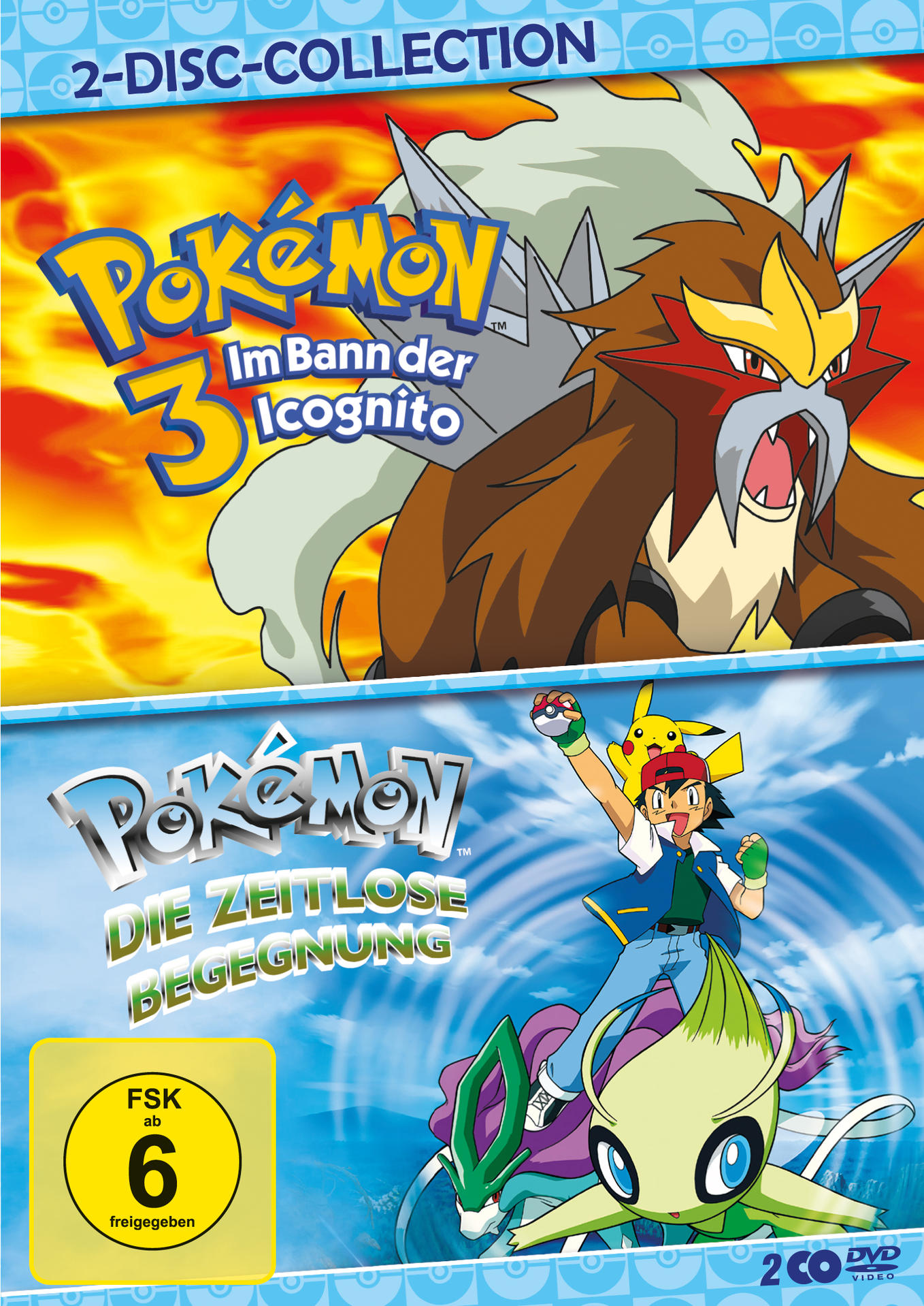 Doppelte DVD-Hülle für Pokémon 3 und 4. Bunte Kunst und Charakterbilder.