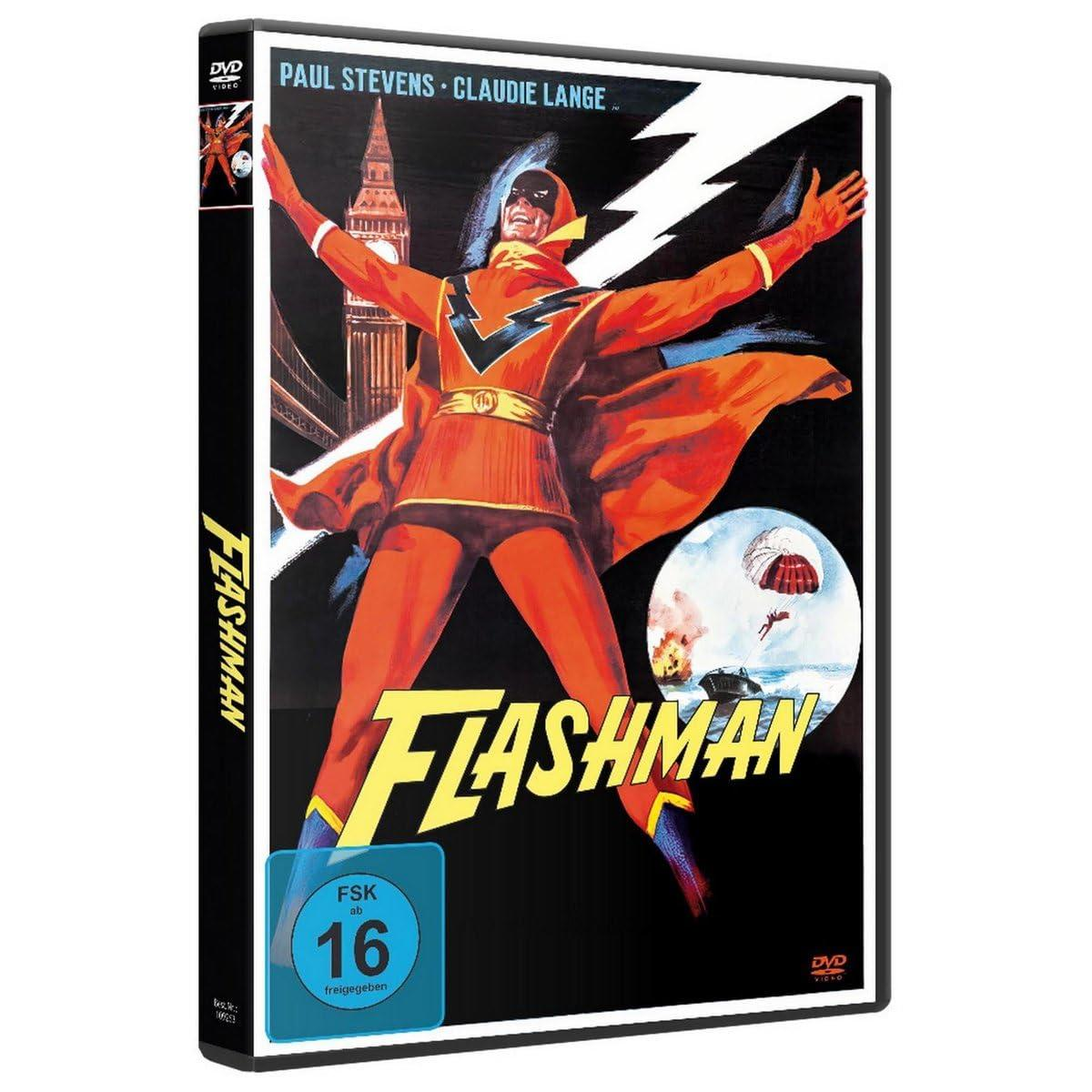 DVD-Hülle mit einem Superhelden auf der Vorderseite. Der Superheld trägt rote und orangefarbene Kleidung.